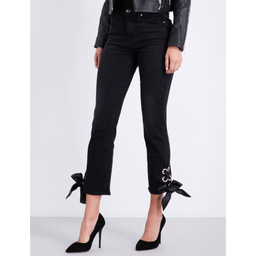 Good American Black Skinny Jeans with Ankle Bow